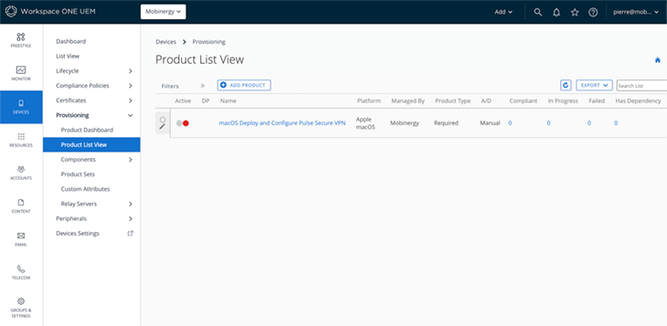Product list view